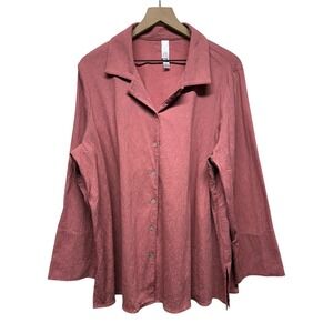 Wynne Layers Womens Button Up Tunic Sz‎ 1X Lagenlook Pink Long Sleeve Textured
